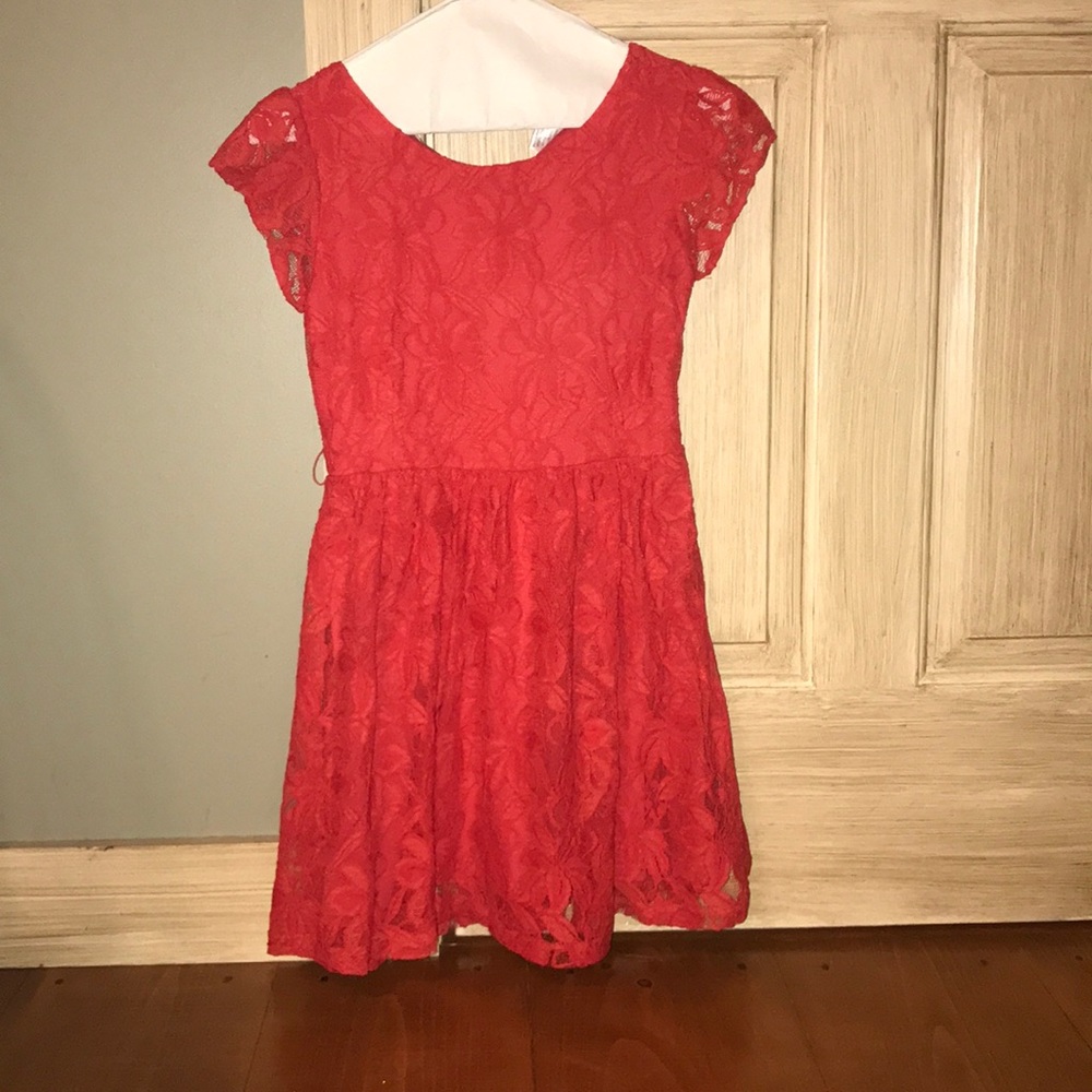 Girl's Coral Lace Dress